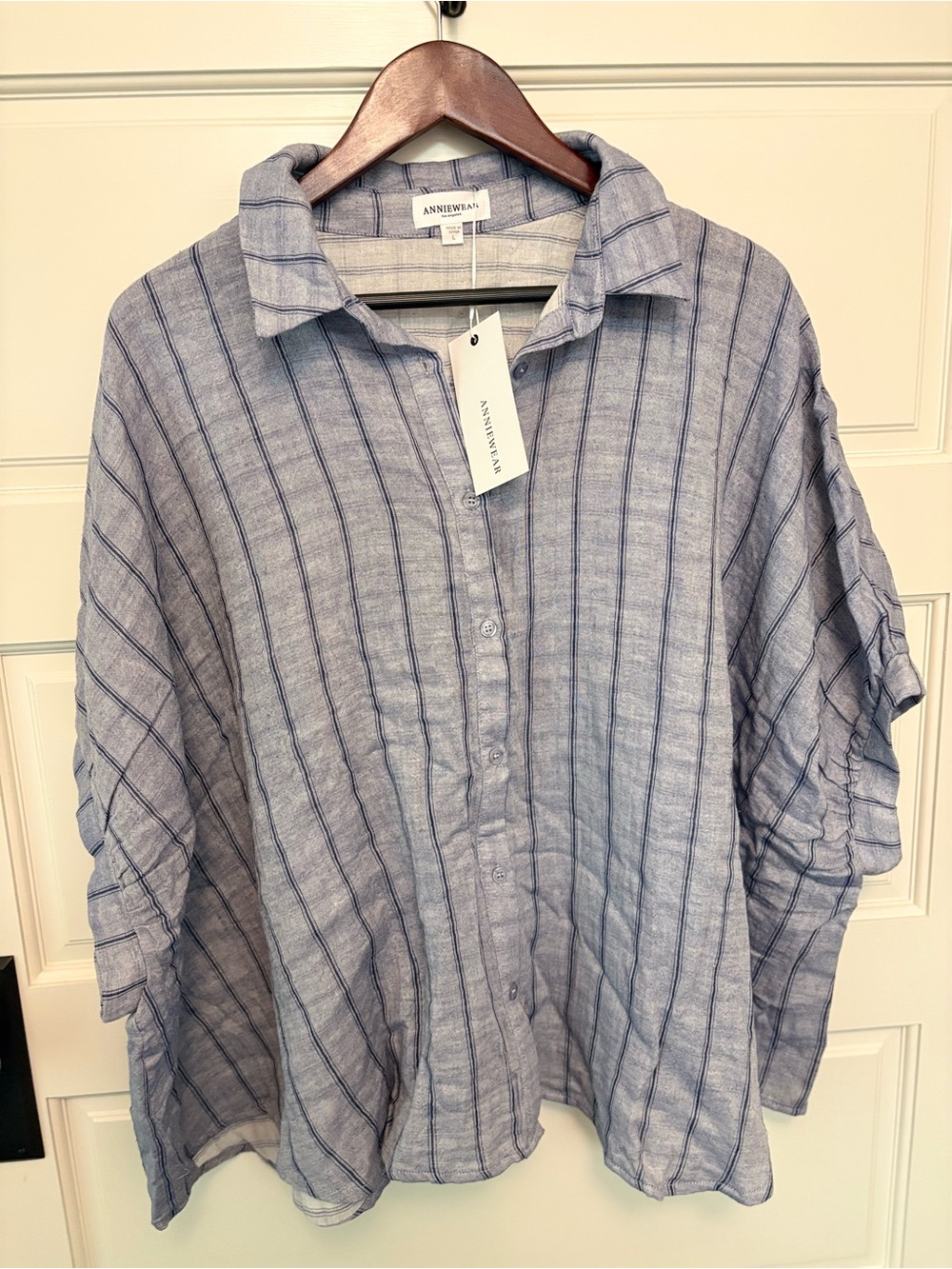 Maternity/Nursing Light Blue Striped Button-Up Shirt